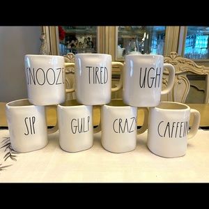 Rae Dunn Mugs - Snooze, Tired, Ugh, Sip, Gulp, Crazy & Caffeine available.